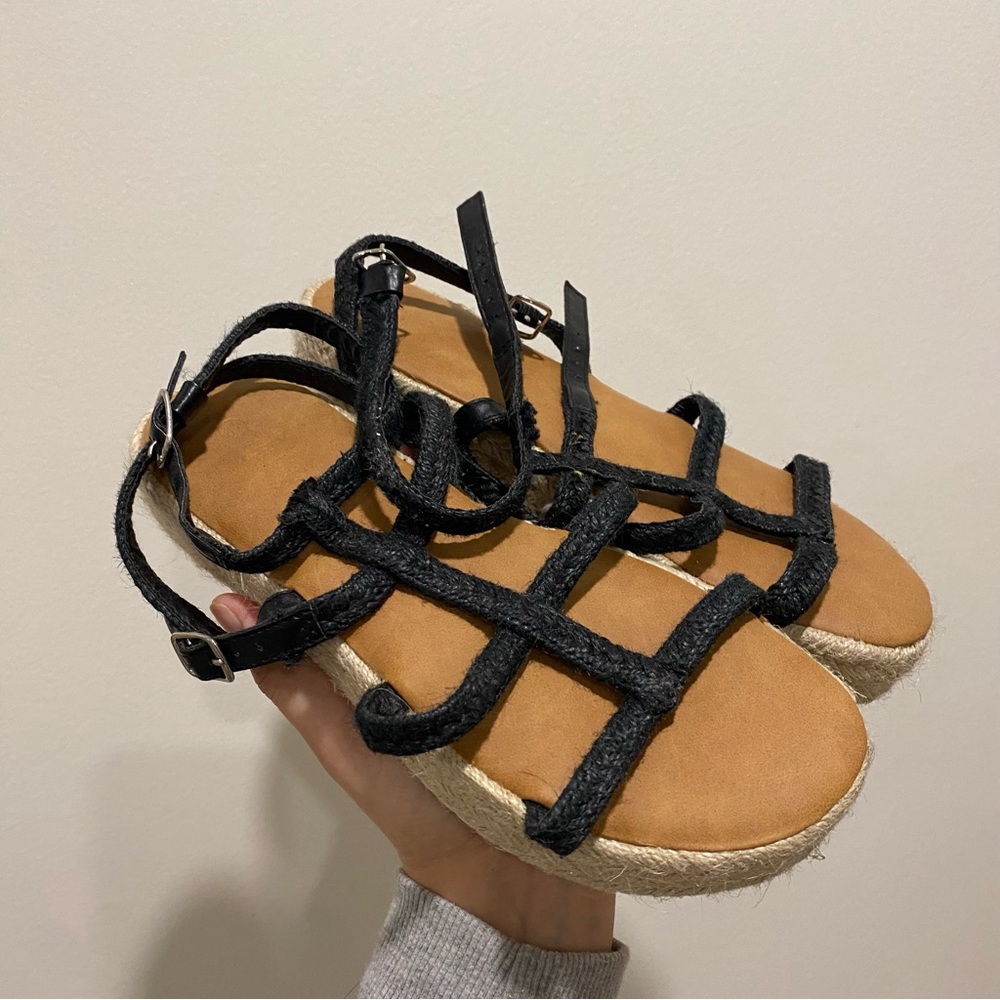 Tan and Black Gladiator Sandals with Cushioned Insole